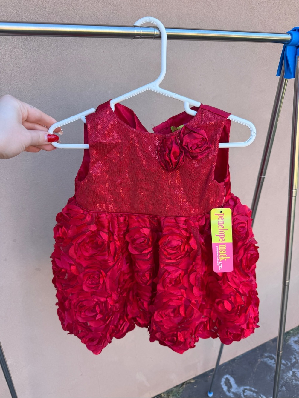 Penelope Mack Red Rose Appliqué Party Dress for Girls
